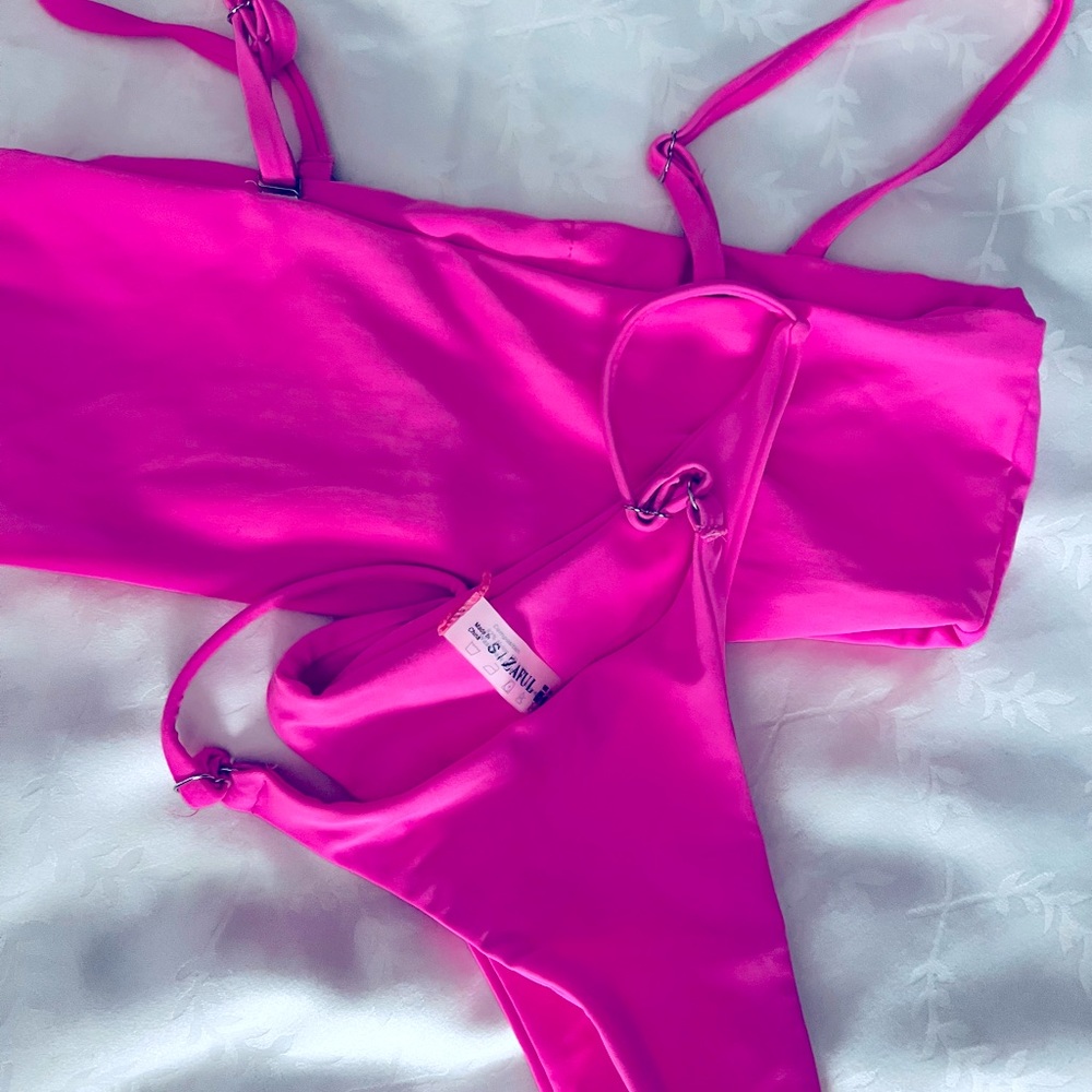 ZAFUL Neon Skew Collar High Cut Cutout Tankini Swimsuit - M